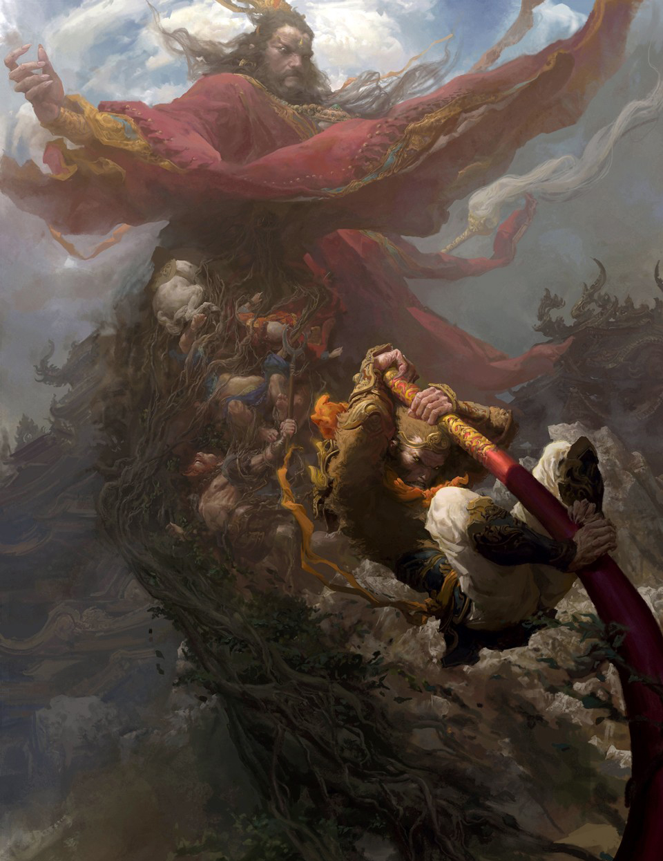 12岁画的孙悟空绘画图片,20几年的绘画功底都用上了