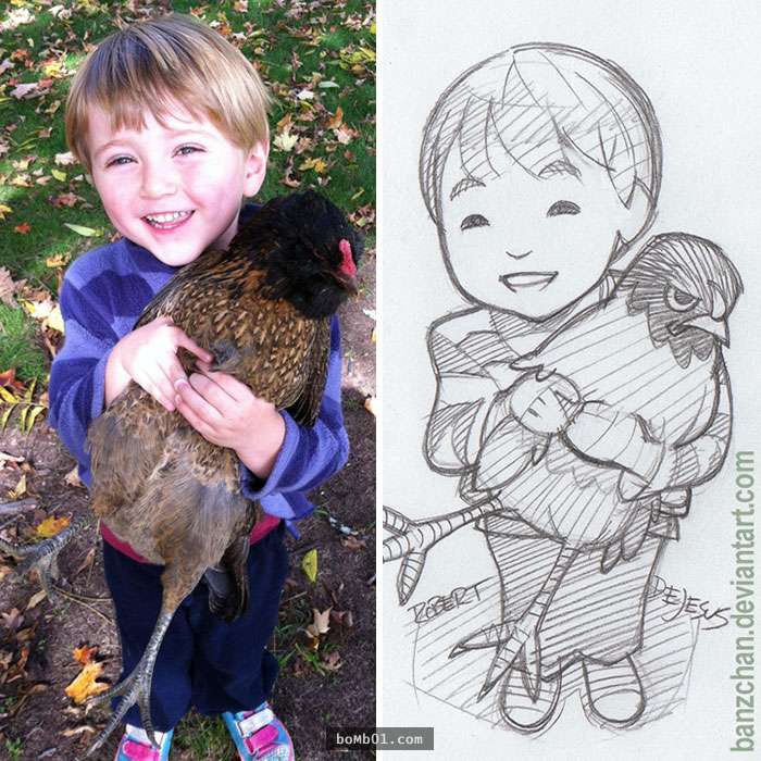 手绘宠物和主人随手画,巧手绘动物