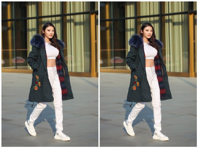 大嫂徐冬冬最新街拍,徐冬冬黑白羽绒服