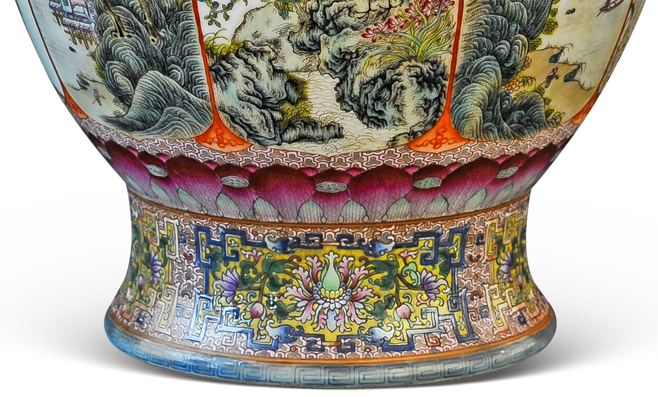 乾隆粉彩开光花卉八方笔筒,乾隆御制黄地粉彩花鸟六方瓶