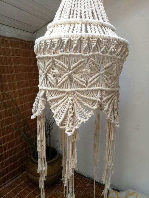 镂空花灯罩编织视频,手工编织棉线灯罩教程