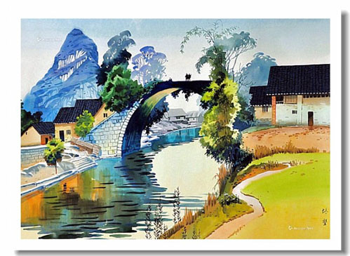 天天漫画网：实力派画家王培堃《水彩风景画---广西八景之滨》