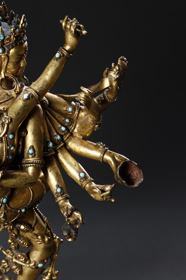 鎏金铜镶宝石佛像图片,铜鎏金胜乐金刚像