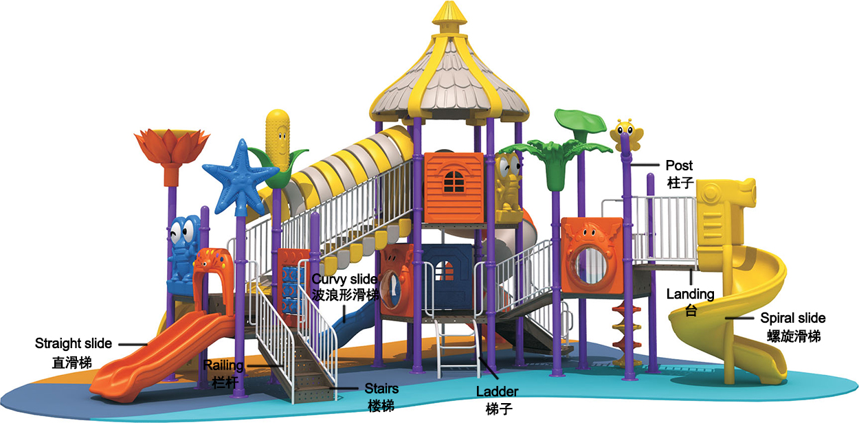 0-6岁儿童英语启蒙滑梯,游乐场滑梯小朋友