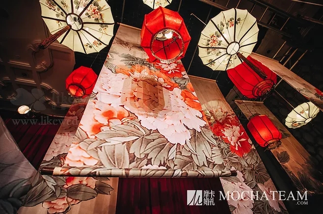 户外婚礼场景布置效果图,红色系婚礼户外布置场景