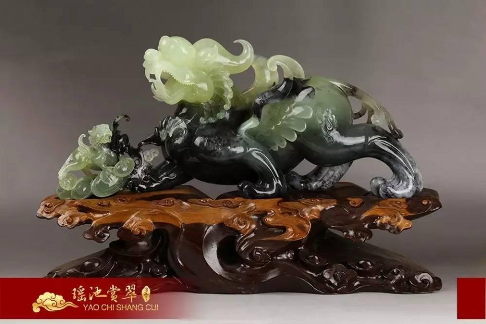 金丝线玉石雕件,翡翠雕件招财