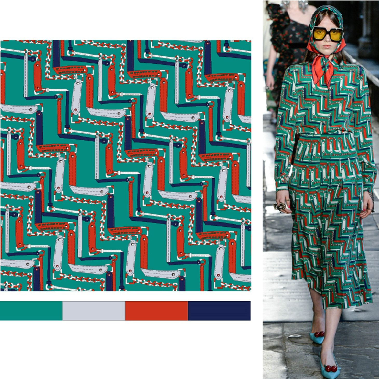 秀场系列服装配色效果图,彩色印花时尚秀图片高清