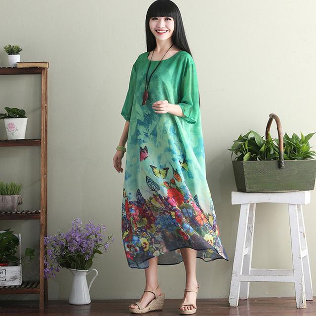 民族风碎花棉麻连衣裙裁剪图,民族风棉质大码碎花连衣裙