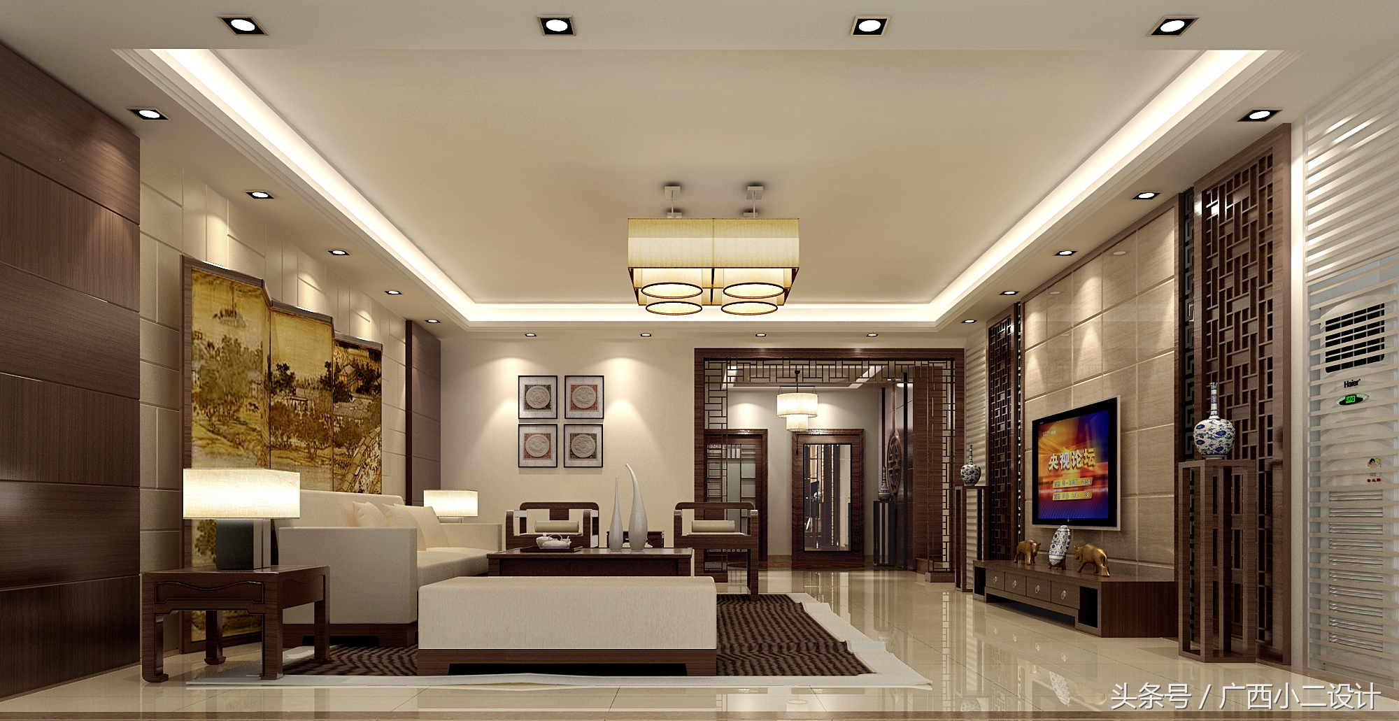 漂亮的中式客厅设计效果图,新中式风格客厅效果图