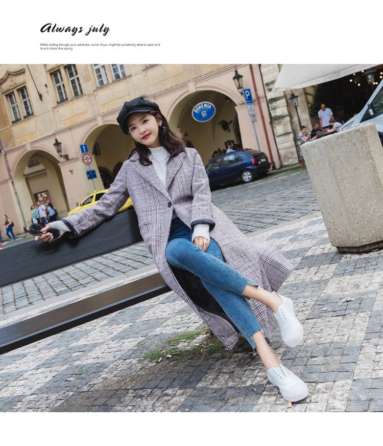 长款毛呢女外套，千鸟格加厚呢子大衣