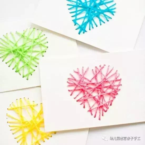 感恩节幼儿园孩子对父母的爱心图,感恩节毛线手工简单又漂亮