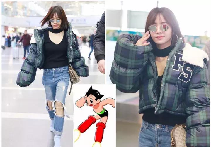 林允穿3万块的羽绒服机场凹造型,网友吐槽:这是穿了件被子吧?