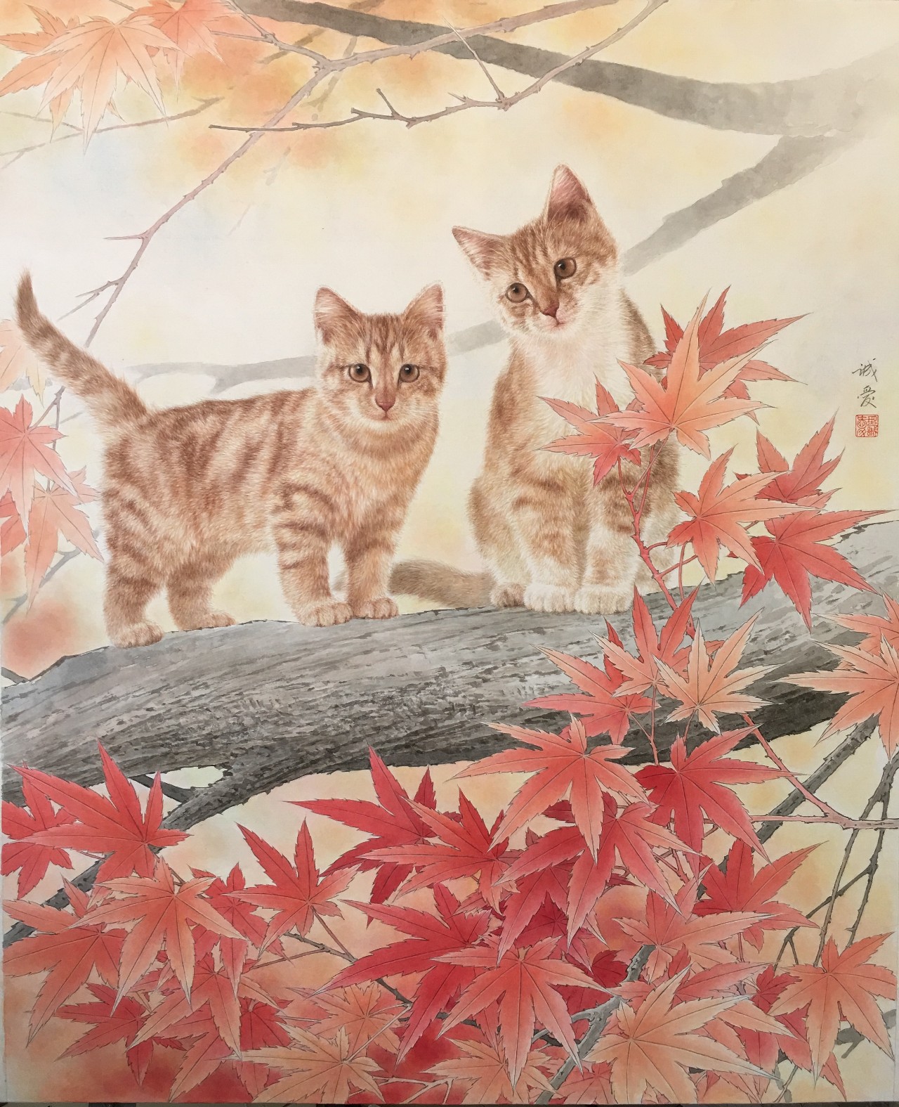 邢诚爱工笔猫扑蝶画法,邢诚爱工笔画猫白描底稿