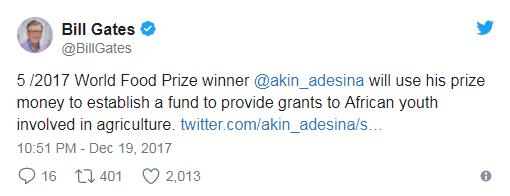 比尔盖茨在Twitter上分享2017年让他感动的几件事