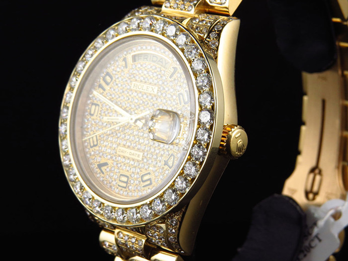 劳力士黄金钻石日志表拍卖,正品专柜劳力士镂空金表男款价格