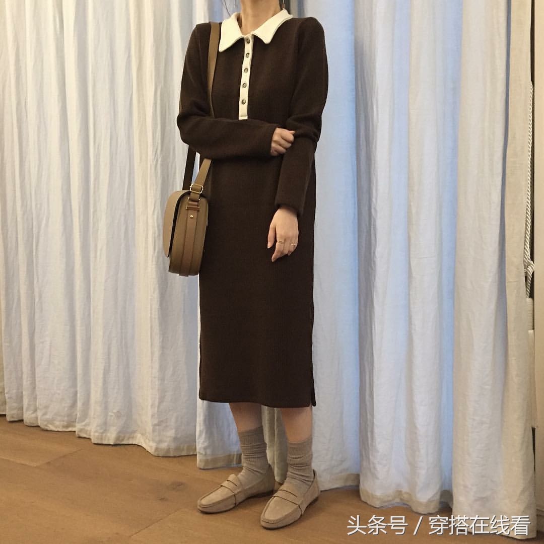 18秋冬新款针织打底套裙中长款,宽松毛衣裙韩版慵懒风搭配