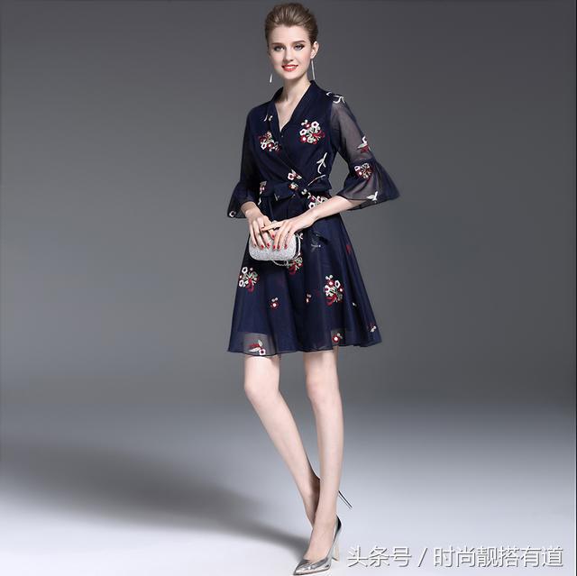 法式夏季连衣裙女雪纺印花裙子,民族风印花中袖真丝雪纺连衣裙