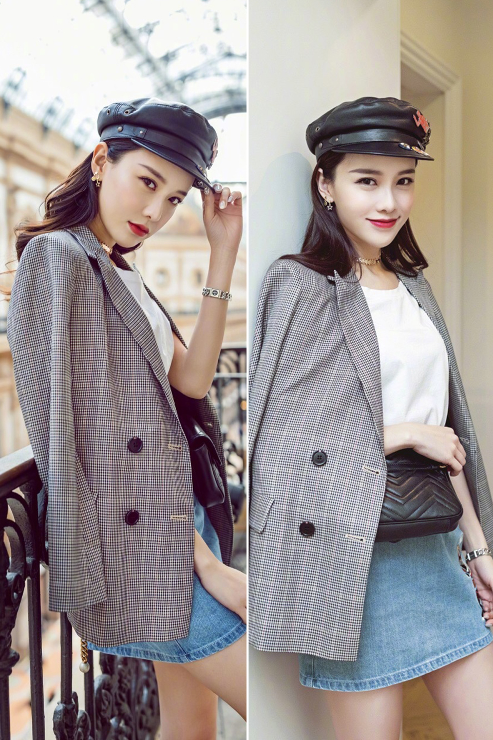 黄一琳丸子头黑色短裙,黄一琳白色牛仔裙