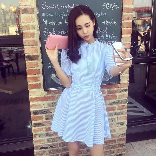 纯色收腰连衣裙女夏季新款,夏季雪纺纯色连衣裙