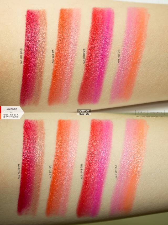 兰芝琉晶润彩唇膏试色,兰芝新款双色口红试色