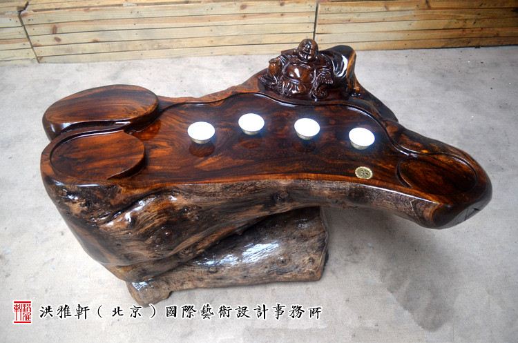 鸡翅木根雕茶台翻新完工,实木树根雕茶几