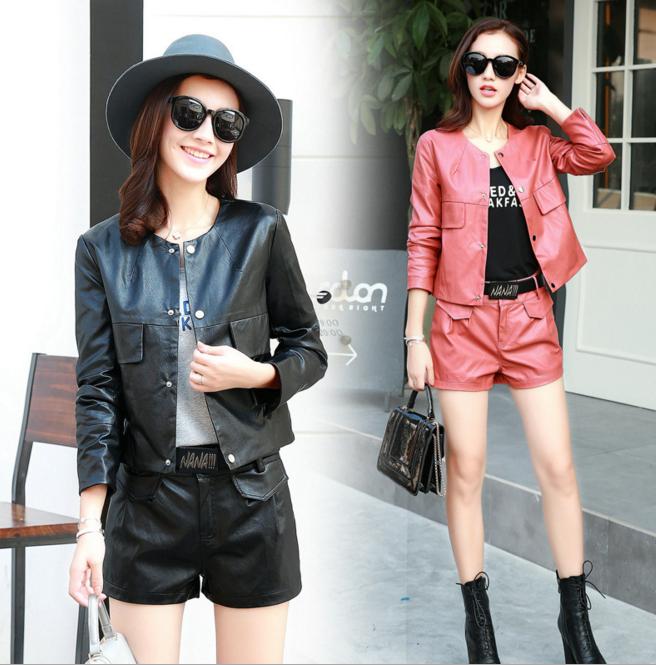 高级皮衣休闲,高档pu皮衣针织拼接