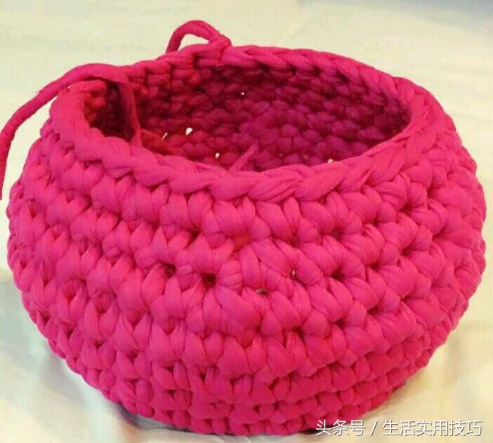 108种收纳筐藤条收口的编织方法,钩针编织菱角花形圆形收纳筐下集
