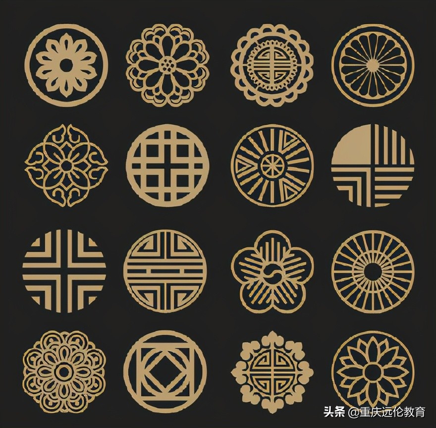 中国风吉祥花边白描图,中国风纹样绘画100例