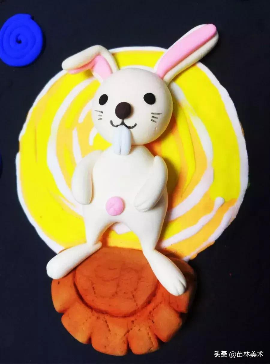 中秋节绘画作品二年级嫦娥和玉兔,中秋节兔子装饰画