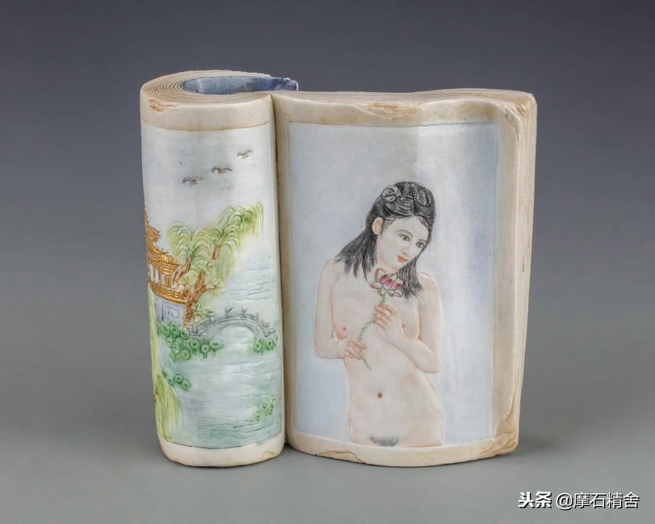 清中期粉彩描金裸女刻瓷书册赏析兼谈仇英毕加索何家英人体画大意