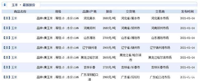 今日各地玉米市场价格行情报价（1月14日）