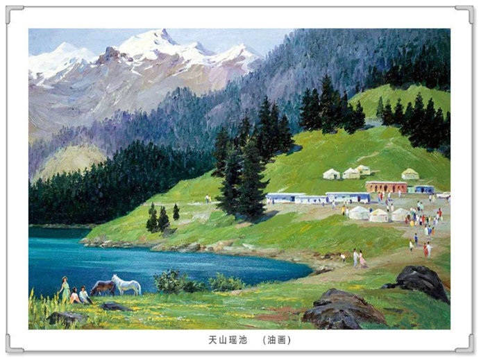 文化高级感十足的青绿山水画,古典山水写实油画作品