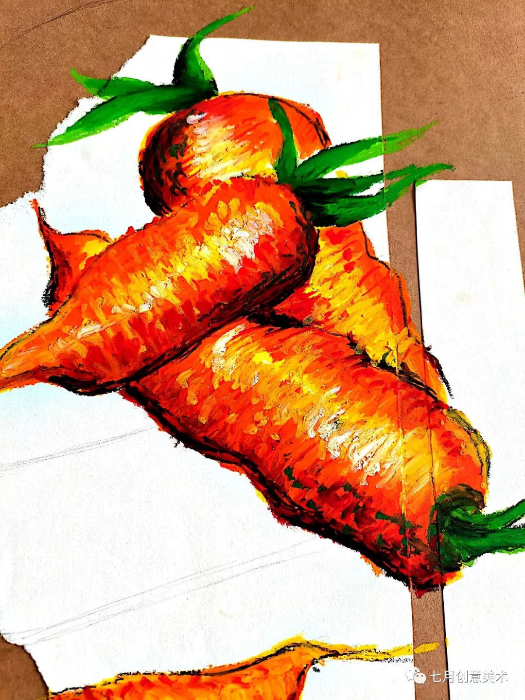 油画棒画胡萝卜写生,油画棒胡萝卜画法