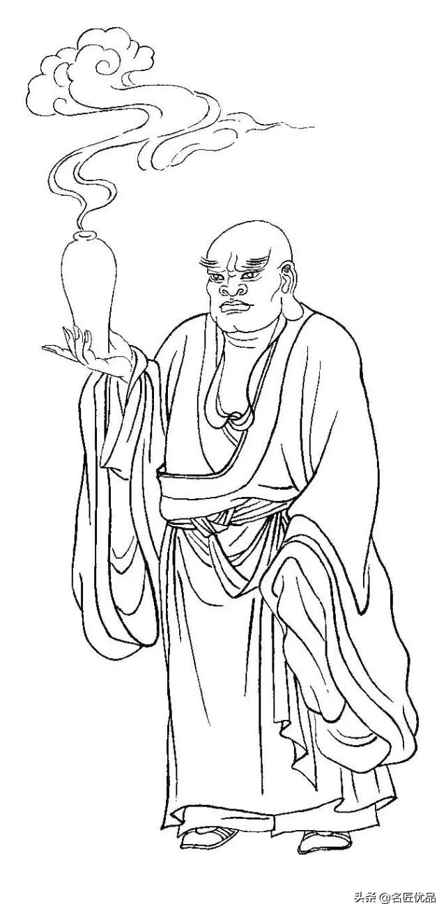 降龙罗汉白描图高清图片,降龙伏虎罗汉图白描