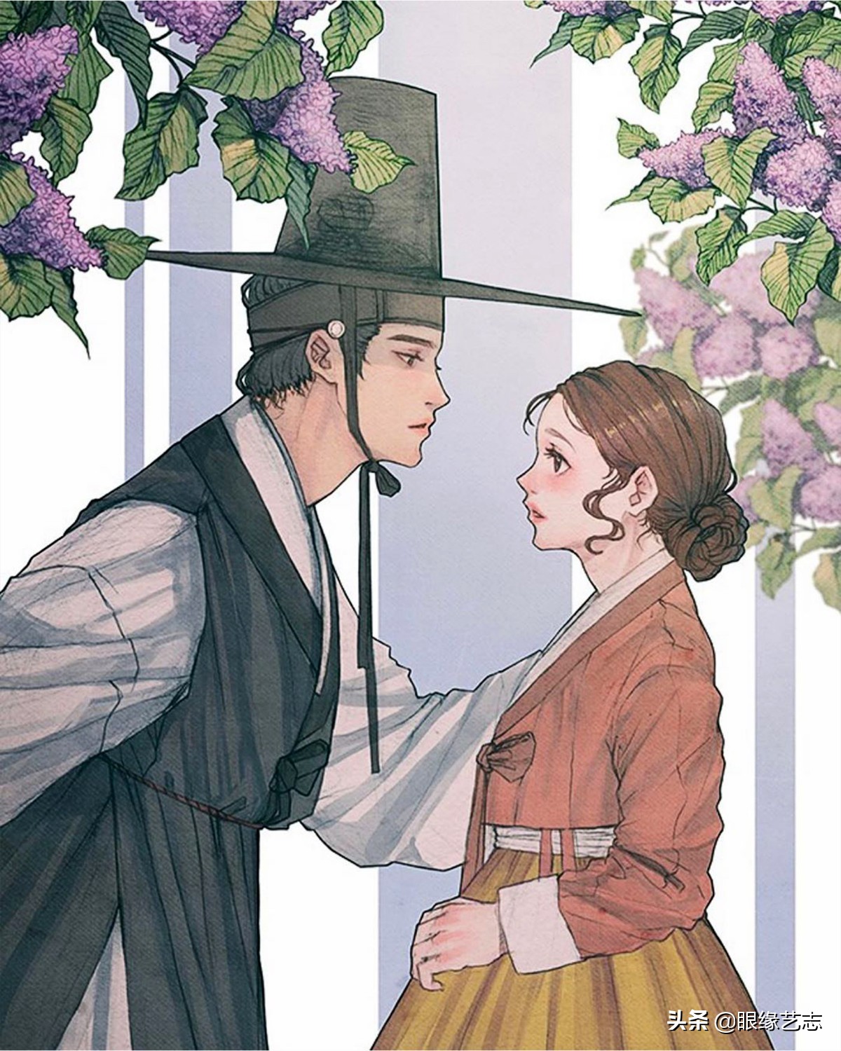 韩式穆夏风插画,韩国传统服饰插画