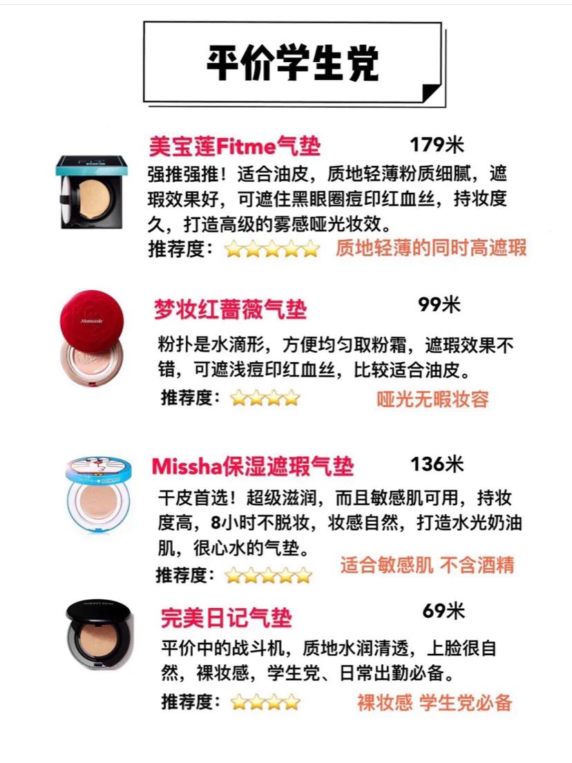 如何选择一款适合自己的气垫,十大热门气垫