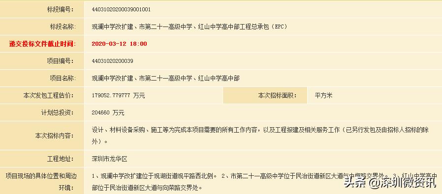 深圳近期招标项目,深圳即将动工的中学