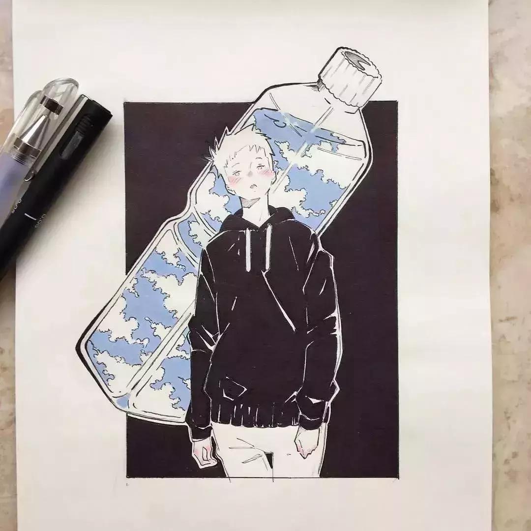 日本小姐姐画画素描,日本小姐姐一组插画