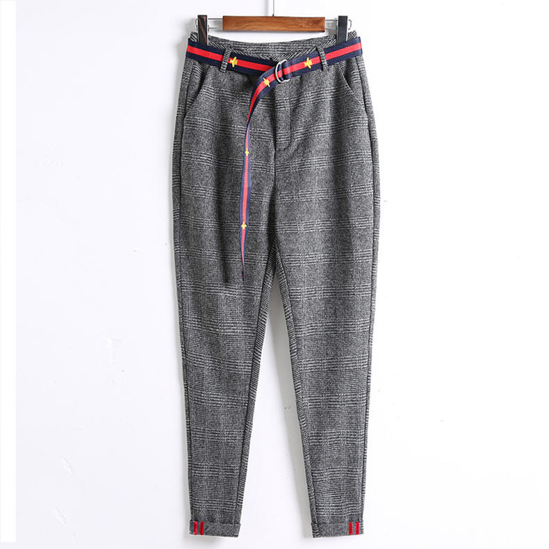 复古潮流廓形格纹裤子,经典格纹裤子