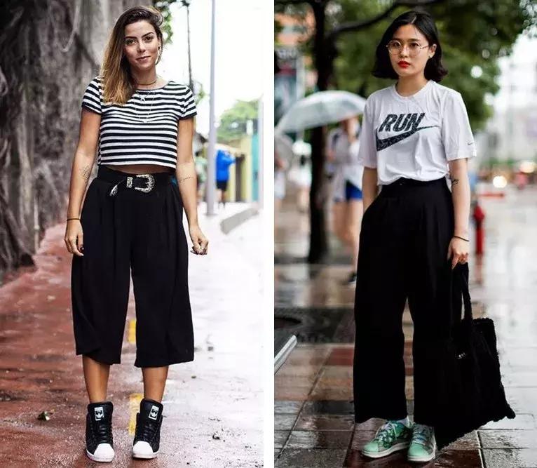 宽松t恤配阔腿裤慵懒,想要腿变长