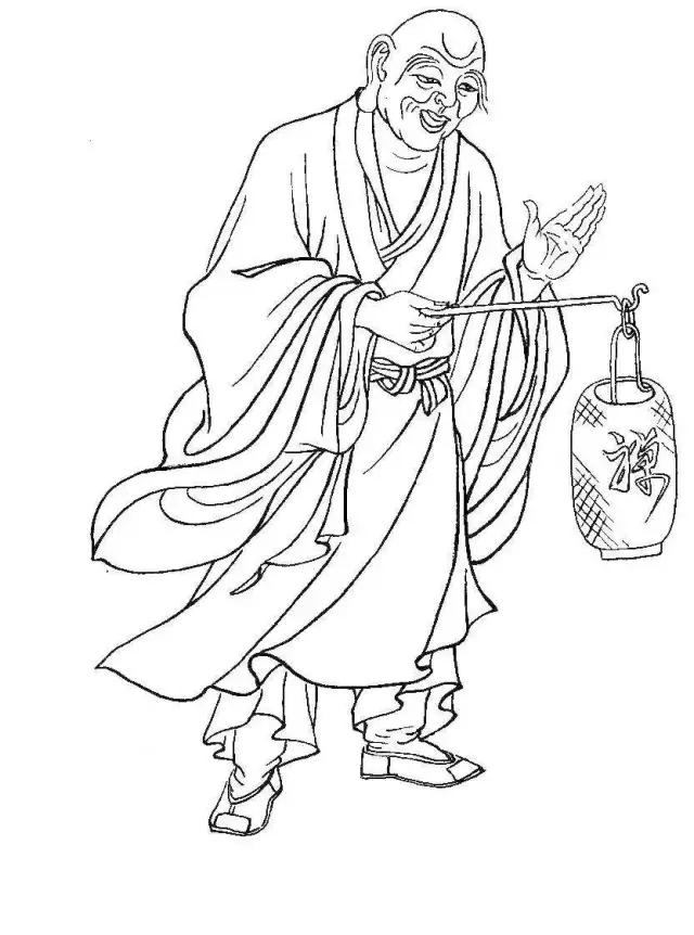 罗汉白描画稿,小写意罗汉图白描