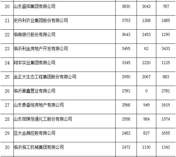临沂企业税收排名,山东临沂纳税排行