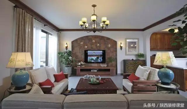 中式无主灯客厅吊顶效果图,80平客厅法式吊顶