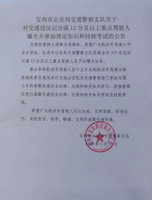 宝鸡这357名司机谁认识？请速去交警队接受处理！