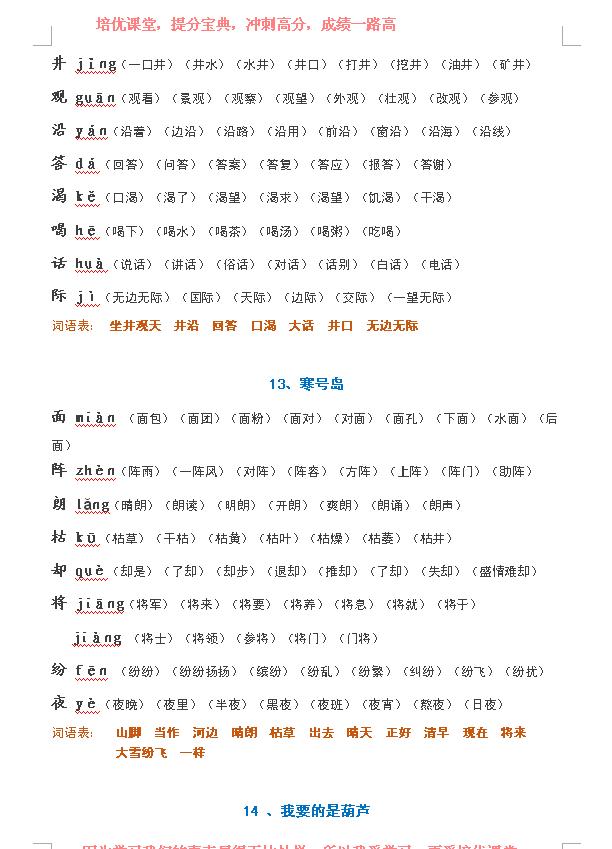 小学语文二年级上生字表汇总,二年级语文上册生字表教程