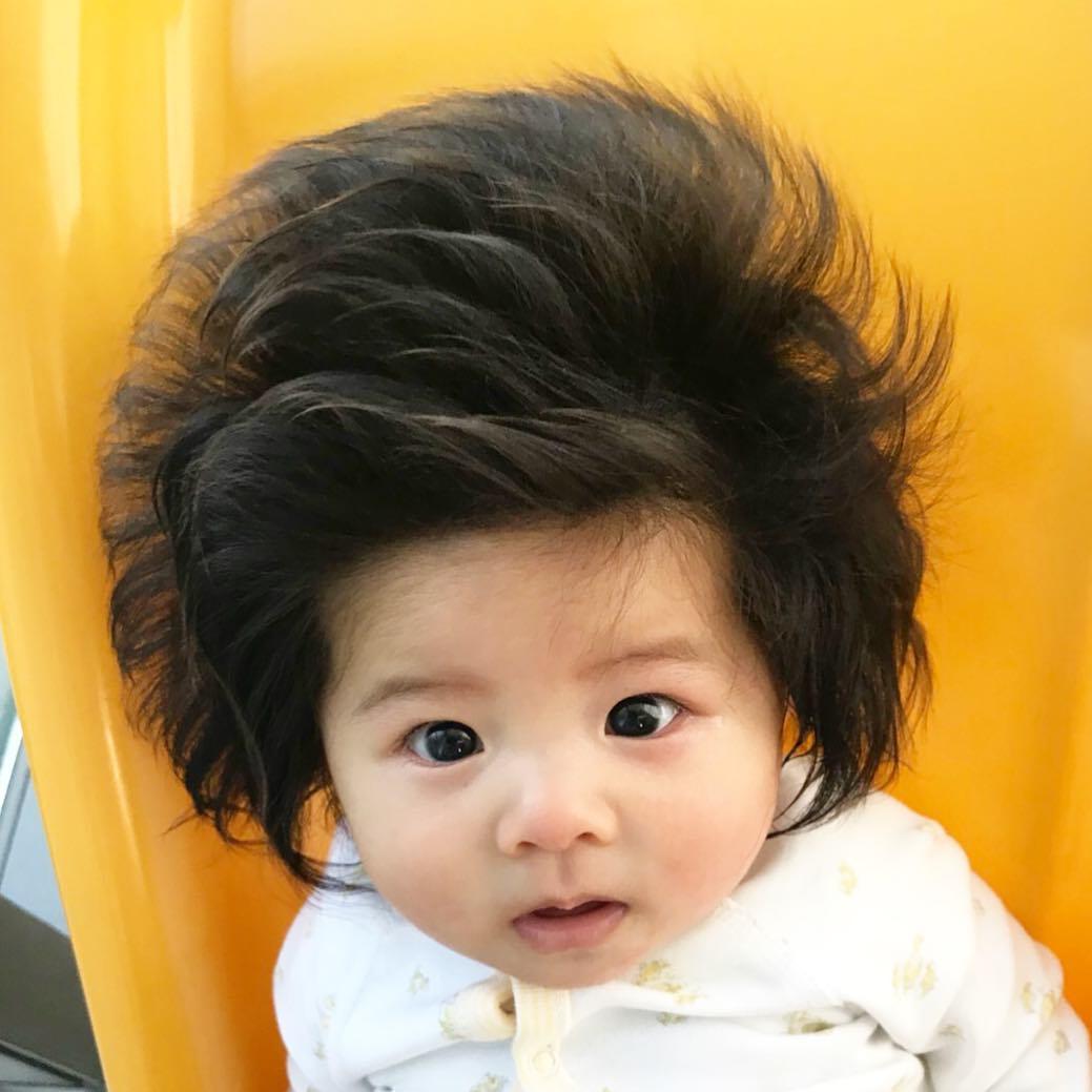 超猛发量的日本爆炸头宝宝，不到一岁头发的面积就比脸还大！