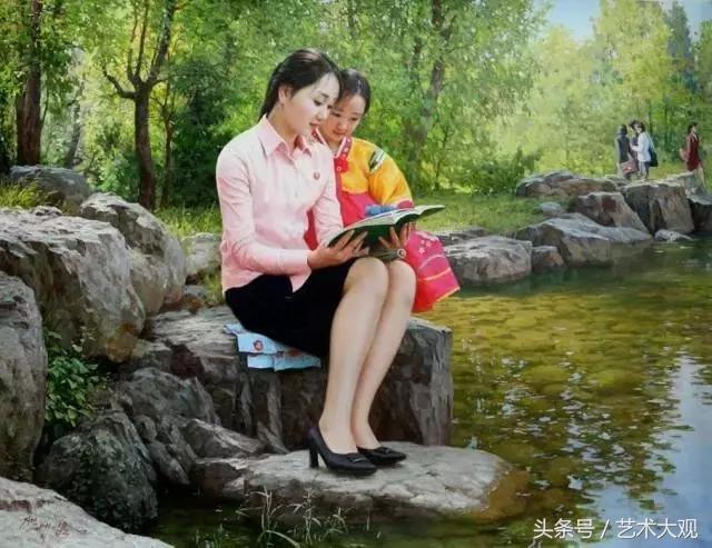朝鲜风格人物村庄的油画,朝鲜张元吉写实油画人物作品欣赏