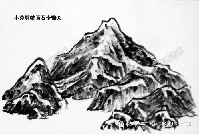 山水画斧劈皴山石画法,阿金山水画技法山石画法