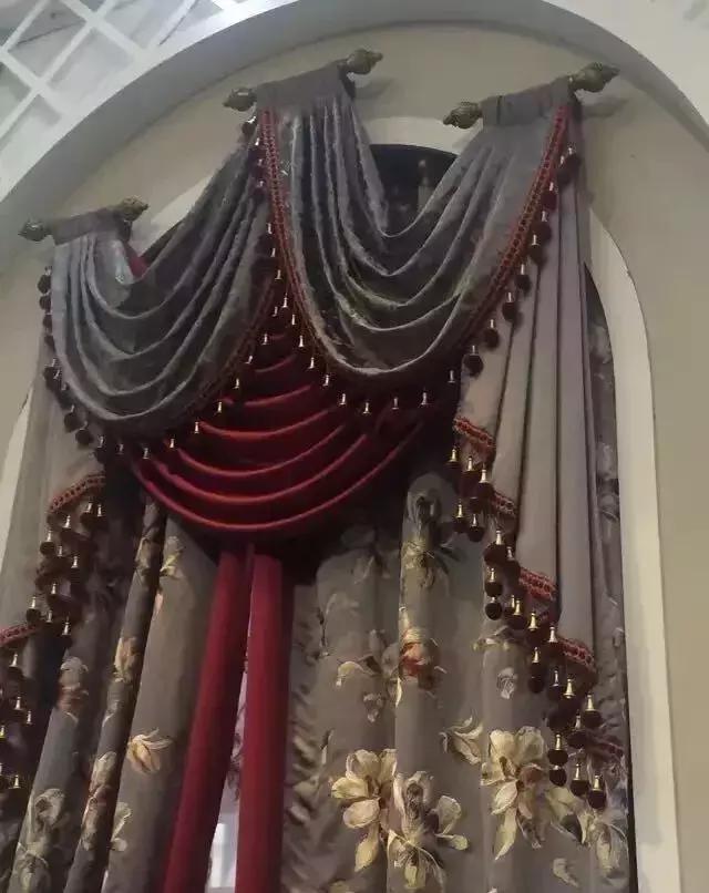 半圆弧窗幔窗帘效果图,别墅窗纱幔头效果图