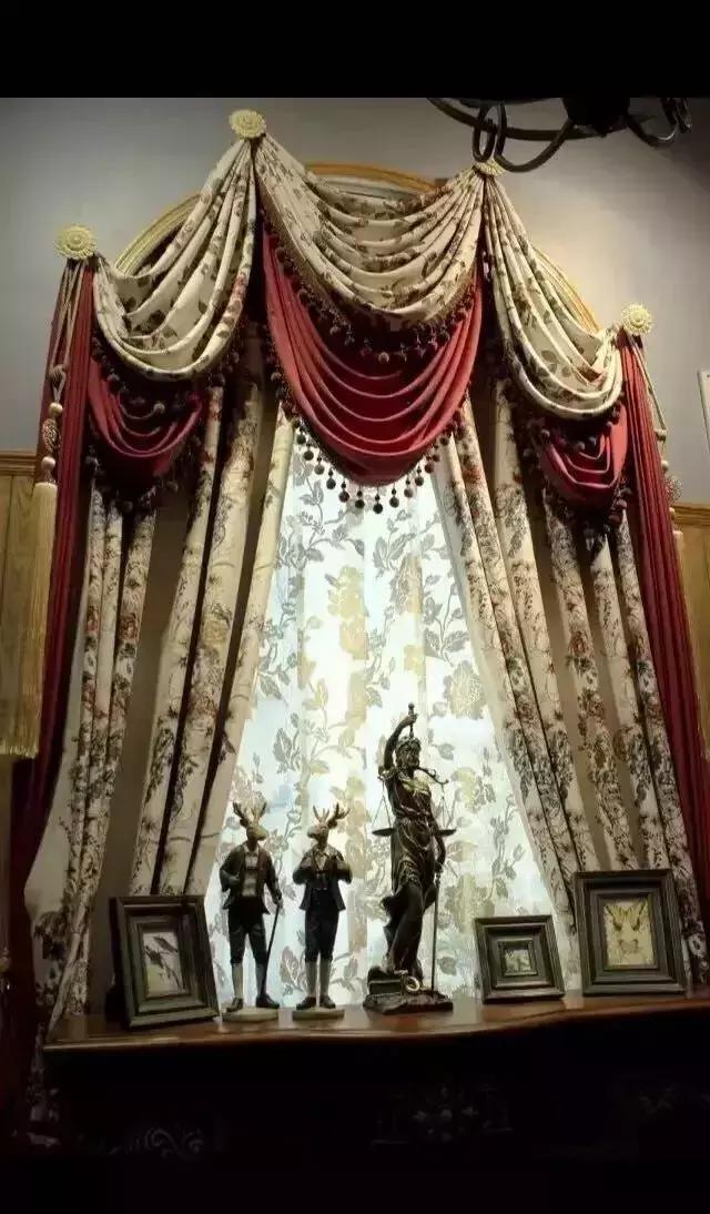 半圆弧窗幔窗帘效果图,别墅窗纱幔头效果图